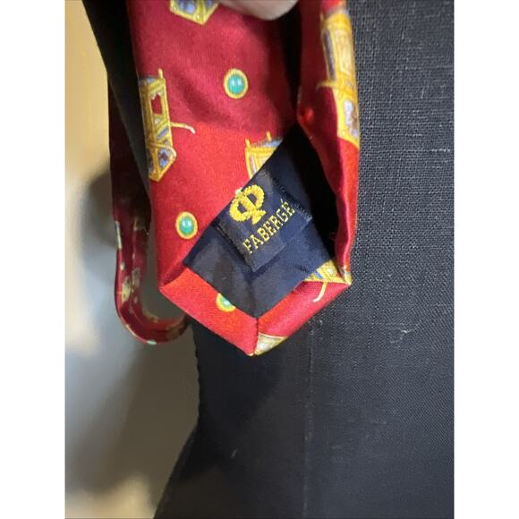 Faberge 100% Silk Men’s Tie Red Faberge Pattern Vintage RARE 4x58 - Picture 4 of 5